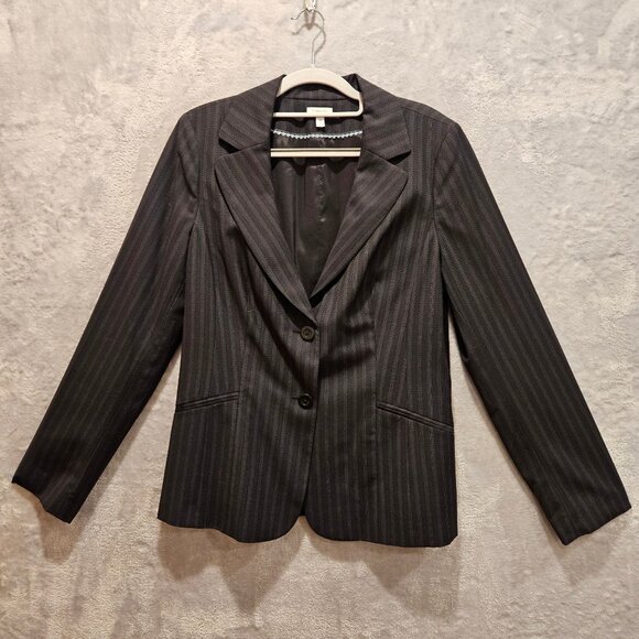 Semantiks Suit Womens 12 Gray Stripes 2 Button notched Jacket Straight Leg Caree - Picture 2 of 16